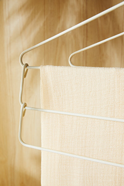 Ocean Home Textile 3 Katlı Ekru Renk Kumaş Kaplı Metal Elbise Kıyafet Askısı, Giysi Askısı 42x41x0.5
