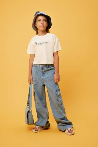 DeFacto Girls' Crop Printed Short Sleeve T-Shirt B0748A823Hs