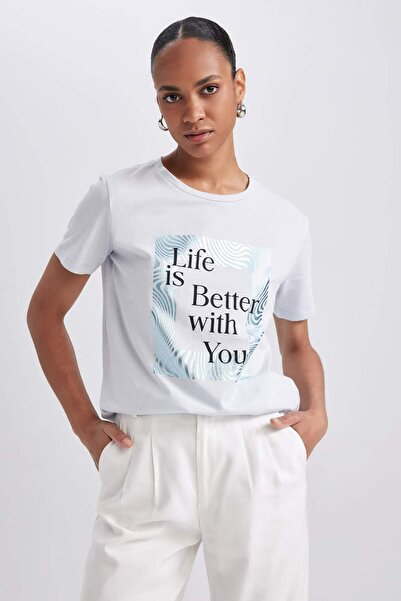 DeFacto Tricou cu mânecă scurtă, 100% bumbac, cu decolteu rotund, A9729AX23HS