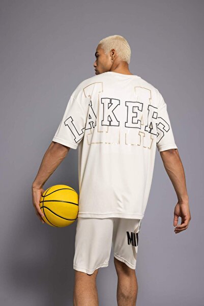 DeFacto DeFactoFit NBA Los Angeles Lakers Oversize Fit Bisiklet Yaka Kısa Kol...