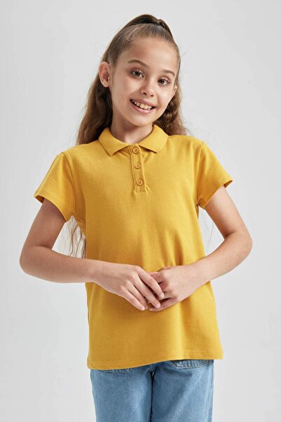 DeFacto Pamuklu Kısa Kollu Basic Düz Polo Tişört Kız Çocuk B0671A8NS