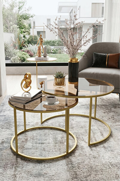 Cos.kim Milas Gold (ESKİTME) Orta Sehpa - Bronz Cam