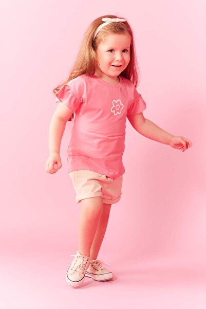 DeFacto Βρεφικό μπλουζάκι με λαιμόκοψη ποδηλάτου και φλοράλ σχέδιο με κοντά μ...