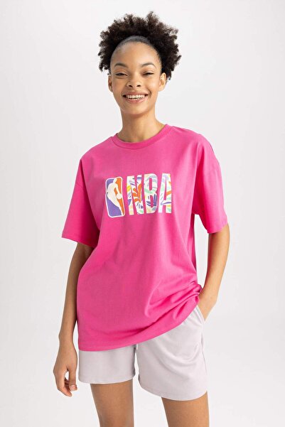 DeFacto Tricou cu mânecă scurtă NBA Wordmark supradimensionat Wide Fit guler ...