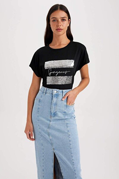 DeFacto Crew Neck Printed Short Sleeve T-Shirt A7763Ax23Hs