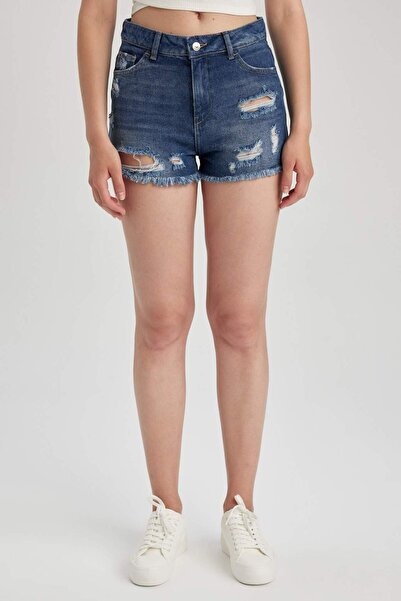 DeFacto Normal Waist Cut-Off Hem Jeans 100% Cotton Shorts A2604Ax23Sm