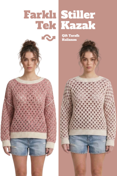 Neden Tekstil Reversible Knitwear Sweater Special Design Two Ways to Use F Me...