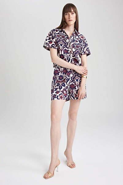 DeFacto Ψηλόμεσο με φαρδιά μπατζάκια Με σχέδιο Ποπλίνα 100% Βαμβάκι Σορτς A71...