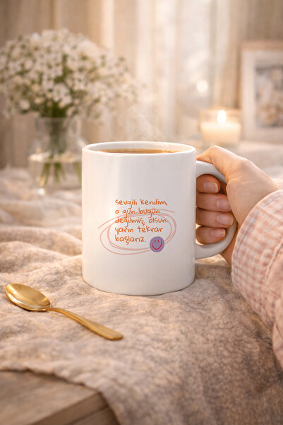 hit nokta Sevgili Kendim Yazılı Motivasyon Mesajlı Porselen Kahve Kupası – Mi...