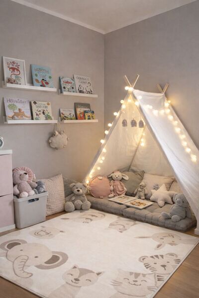 Kalesta Halı MiniZoo 04 Cream Beıge Pastel Renklere Sahip Hayvan Figürlü Bebe...