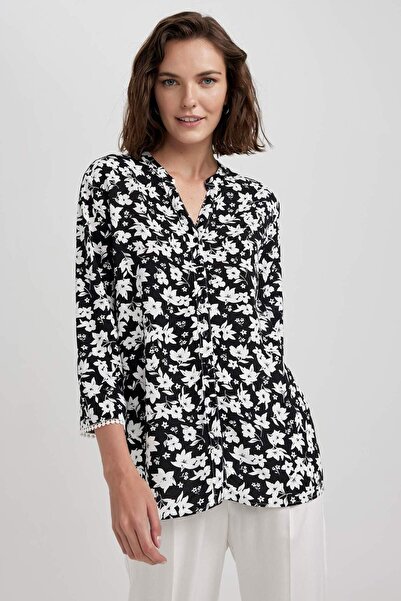 DeFacto Regular Fit Bisiklet Yaka Desenli Uzun Kollu Gömlek U2962AZ23SM