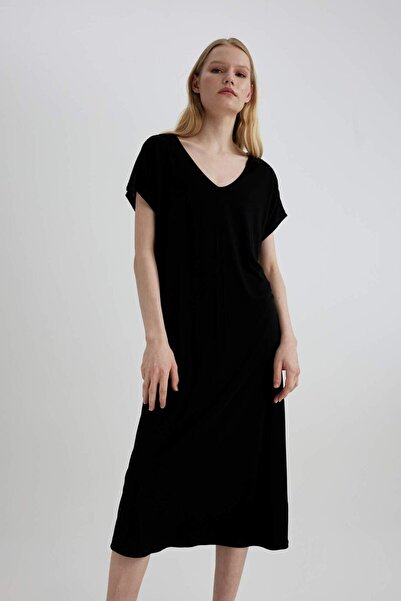 DeFacto Fall in Love Regular Fit V Neck Short Sleeve Viscose Nightgown Z9744A...