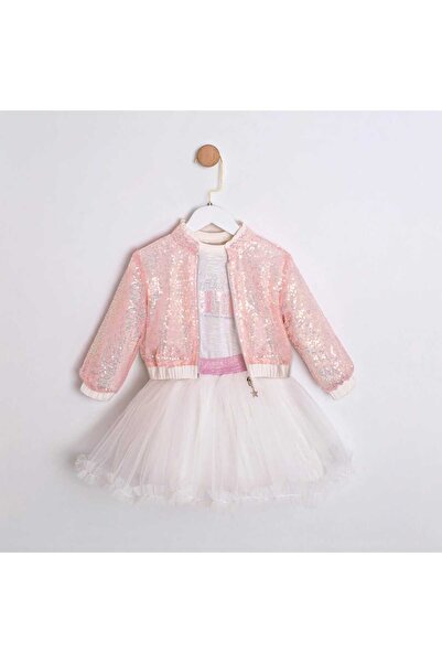 ministok Σετ κοριτσιών 3 τεμαχίων Tina με παλτό με πούλιες και φούστα τούτου