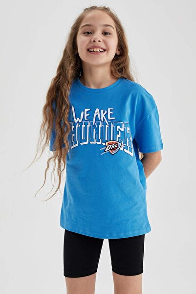DeFacto Girls' Nba Oklahoma City Thunder Oversized Fit Short Sleeve T-Shirt Z...