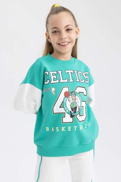 DeFacto سويت شيرت بياقة دائرية من NBA Boston Celtics للفتيات Z4759A623SP