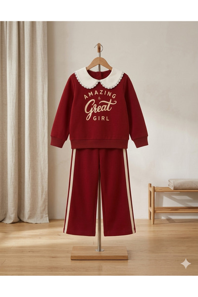 HÜMAKİDSWEAR Burgundy Classic Collar Girl's Suit