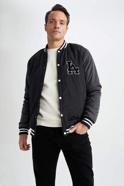 DeFacto Water-Repellent Bomber College Collar Snap Fastener Double C Pocketed...