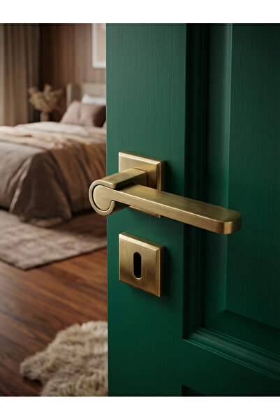 zerafev Zarafet Kare Rozetli Alüminyum Kapı Kolu (Oda/Yale/WC) Antik