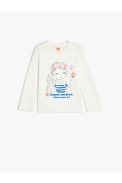 Koton Βαμβακερό μακρυμάνικο μπλουζάκι - Crew neck and print λεπτομέρεια