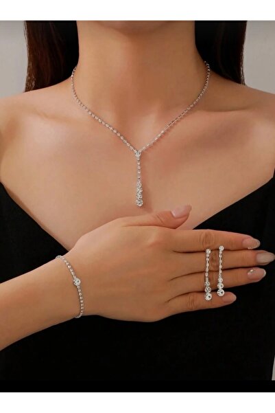 Mihra Aksesuar مجموعة ثلاثية من أقراط القلادة والإسورة