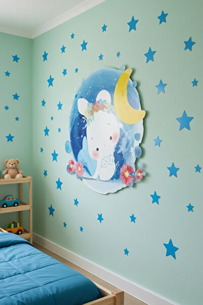 KT Decor Set zidnih naljepnica za dečju sobu sa slatkim zecom i zvezdama