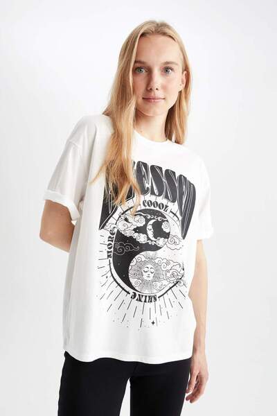 DeFacto Coool Loose Fit Printed Short Sleeve 100% Cotton T-Shirt Z2174Az23Sm