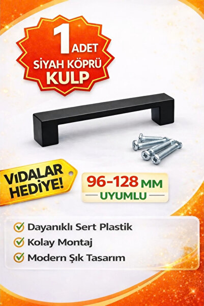 BAGAX Siyah Köprü Kulp 96-128 mm Çift Delikli Sert Plastik Dolap Çekmece Mutf...