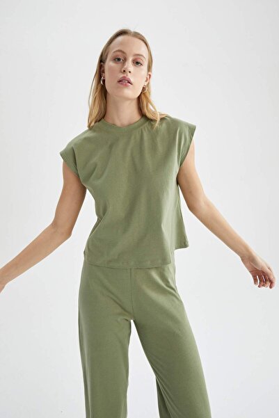 DeFacto Μπλουζάκι με κανονική εφαρμογή, λαιμόκοψη ποδηλάτου, βασικό μανίκι νυ...