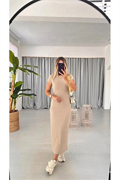 MaxiMor Γυναικείο κοντό μανίκι Crew λαιμόκοψη ύφασμα καμιζόλ μπεζ Χρώμα Ύψος ...