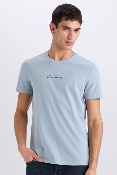 DeFacto Slim Fit Crew Neck εμπριμέ βαμβακερό χτενισμένο μπλουζάκι X3932AZ22SM