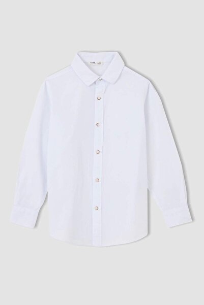 DeFacto Erkek Çocuk Okula Dönüş Keten Görünümlü Uzun Kollu Gömlek T8853A621AU