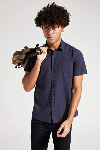 DeFacto Muška tamnoplava Slim fit Osnovni košulja kratkih rukava R1706AZ20SP