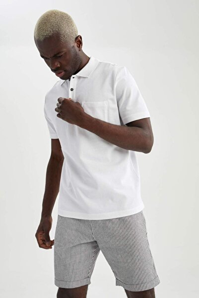 DeFacto Oversize Fit Polo Collar Basic κοντομάνικο βαμβακερό χτενισμένο μπλου...