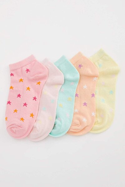 DeFacto 5-teilige Baumwoll-Booties-Socken mit Sternenmuster für Mädchen T7636...