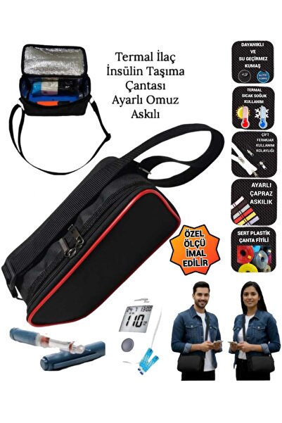 SEVBAGS İlaç İnsülin Taşıma Termal Termos Çantası Ayarlı Omuz Askılı Omuz Çan...