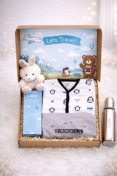 luay مجموعة هدايا فاخرة تحتوي على بدلة أطفال، زجاجة رضاعة، مريلة أطفال، ودبدو...