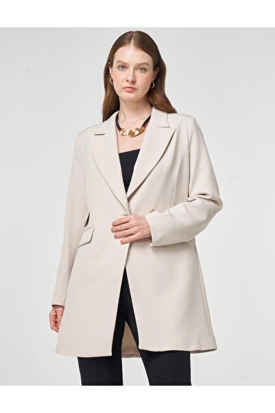 Kayra Single Button Blazer Jacket Light Gray