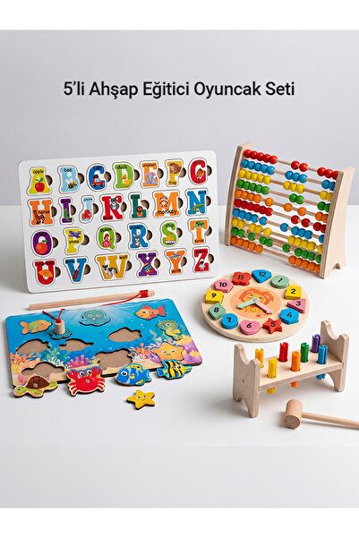 Hopiers 5’li Ahşap Eğitici Oyuncak Seti