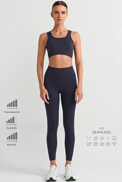 COMEUP Colanți modelați cu model picior de găină, albastru închis