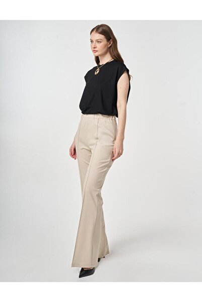 Kayra Cima Stitched Knitted Spanish Flare Pants Stone