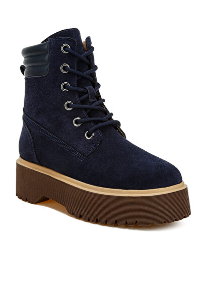 london Rag Women's High Ankle Genuine Suede Boots In Navy Blue