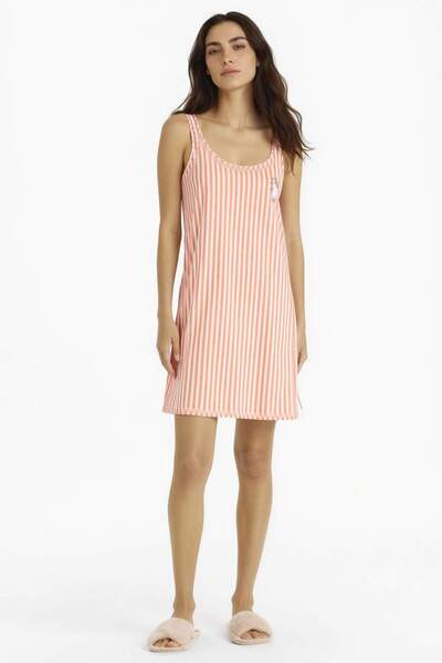 DeFacto Regular Fit U-Neck Strap Striped Nightgown-Fall in Love F6077Ax25Hs