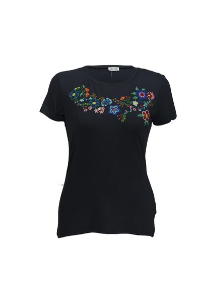 Erimeks Tricou de damă din bumbac cu guler rotund și imprimeu floral