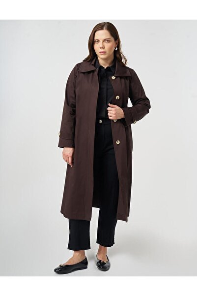 Kayra Geniş Yaka Trençkot Koyu Kahve