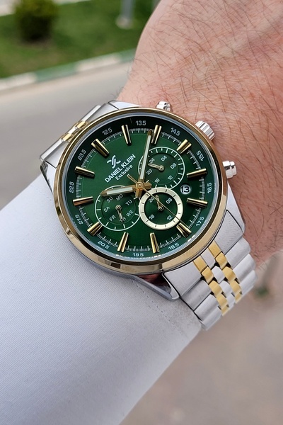Daniel Klein 43 mm 5 Atm Men's Wristwatch with Green Dial, Gold Gray Color Ad...