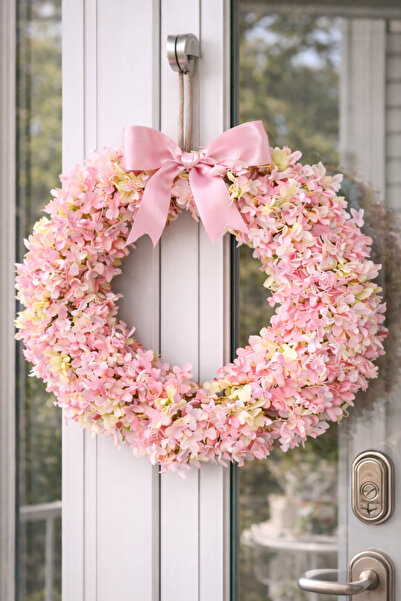 ecrella Çiçekli Kapı Süsü – El Yapımı Bahar Çelengi – 30 cm Dekoratif Kapı Süsü