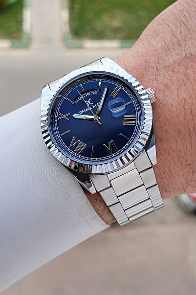 Daniel Klein Dial Navy Blue Strap Silver Color 42.5 mm 5 Atm Men's Wristwatch