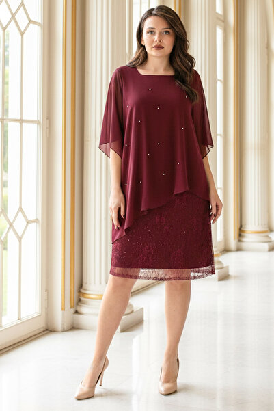 Fahima Rochie de Seara din Sifon Perlat Bordeaux FHM908