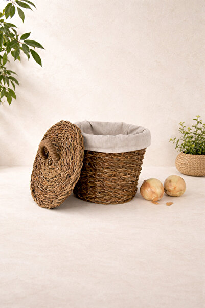 KaiHome İç Korumalı Hasır Yuvarlak Sebzelik / Patates Soğan Sepeti