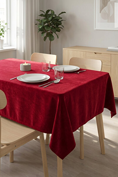 Cortibo Red Barcelona Velvet Textured Tablecloth